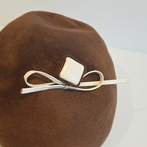 Vintage Ladies Hat Leslie James Felt Hat Copper Red 1950s 1970s Fedora Beret - Picture 6 of 14